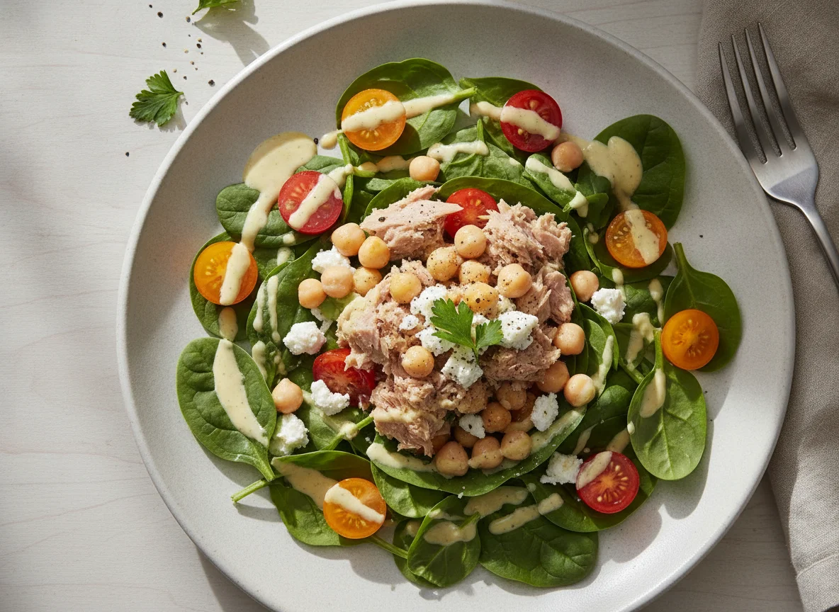 Tuna and Chickpea Spinach Salad photo