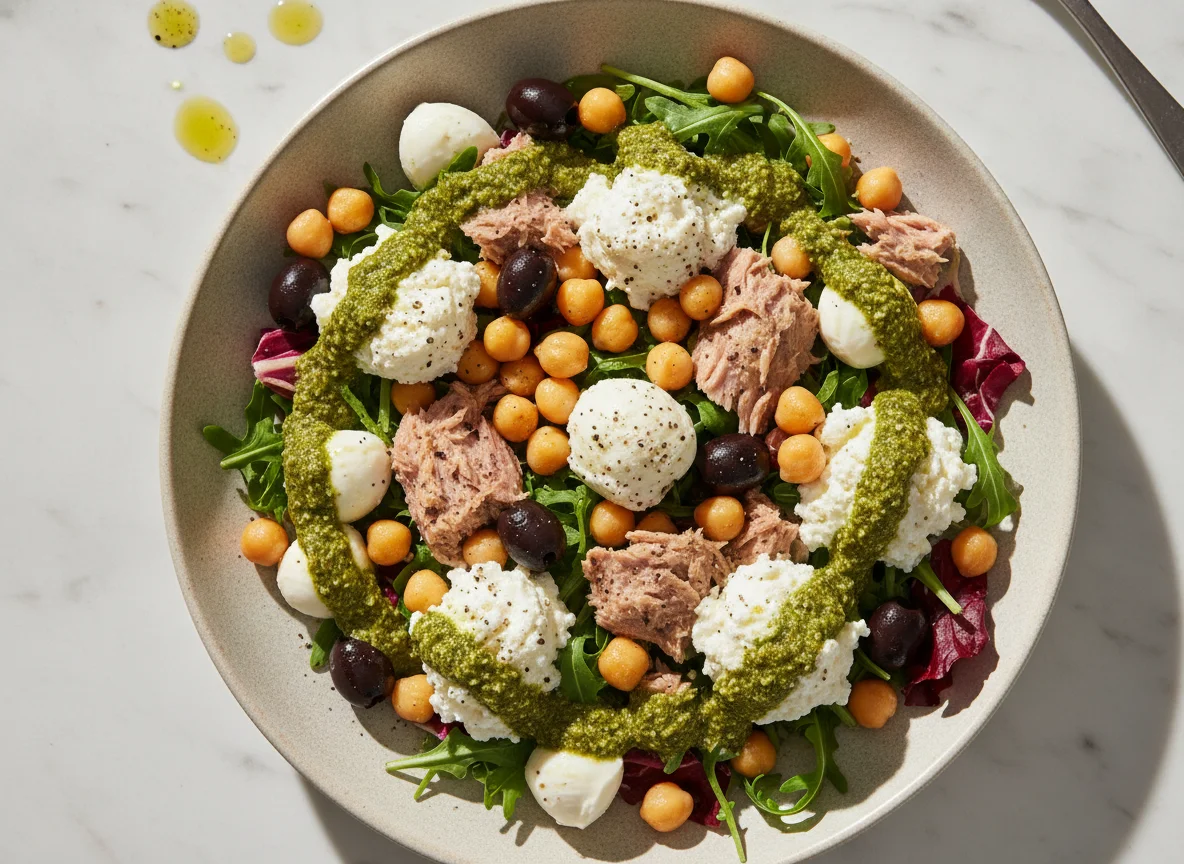 Tuna and Cottage Cheese Salad with Chickpeas and Mozzarella photo