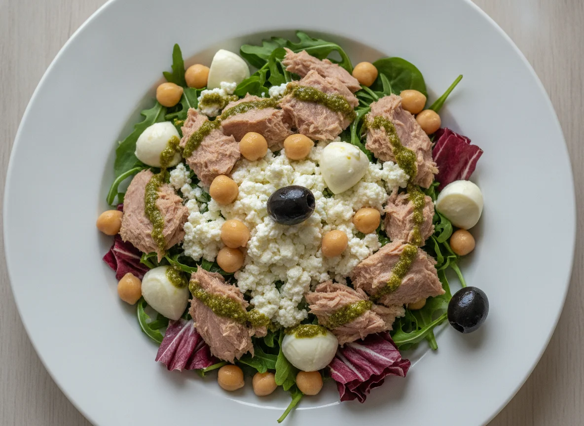 Tuna and Cottage Cheese Salad with Mozzarella and Chickpeas photo