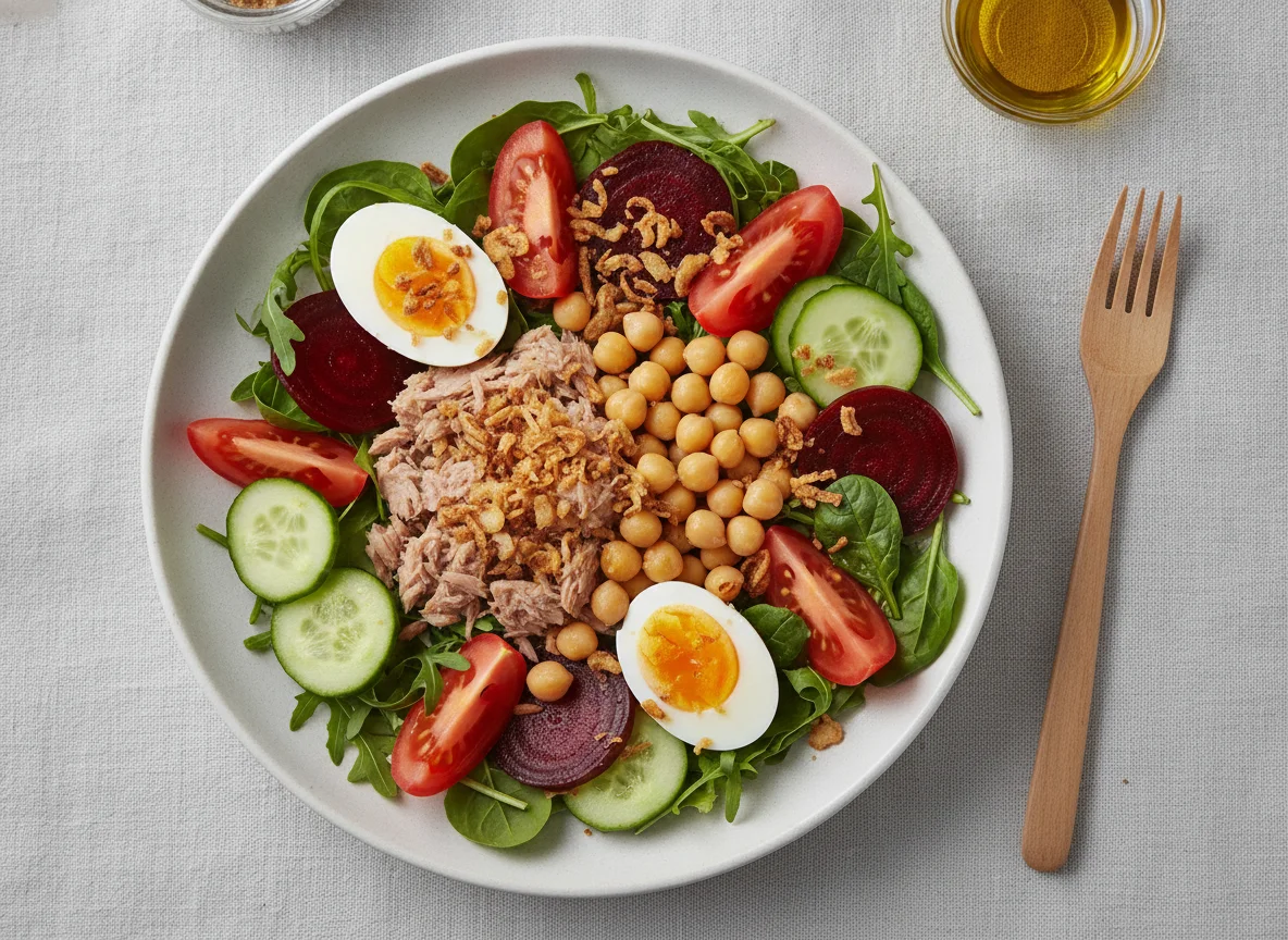 Tuna and Egg Salad with Chickpeas and Beetroot photo