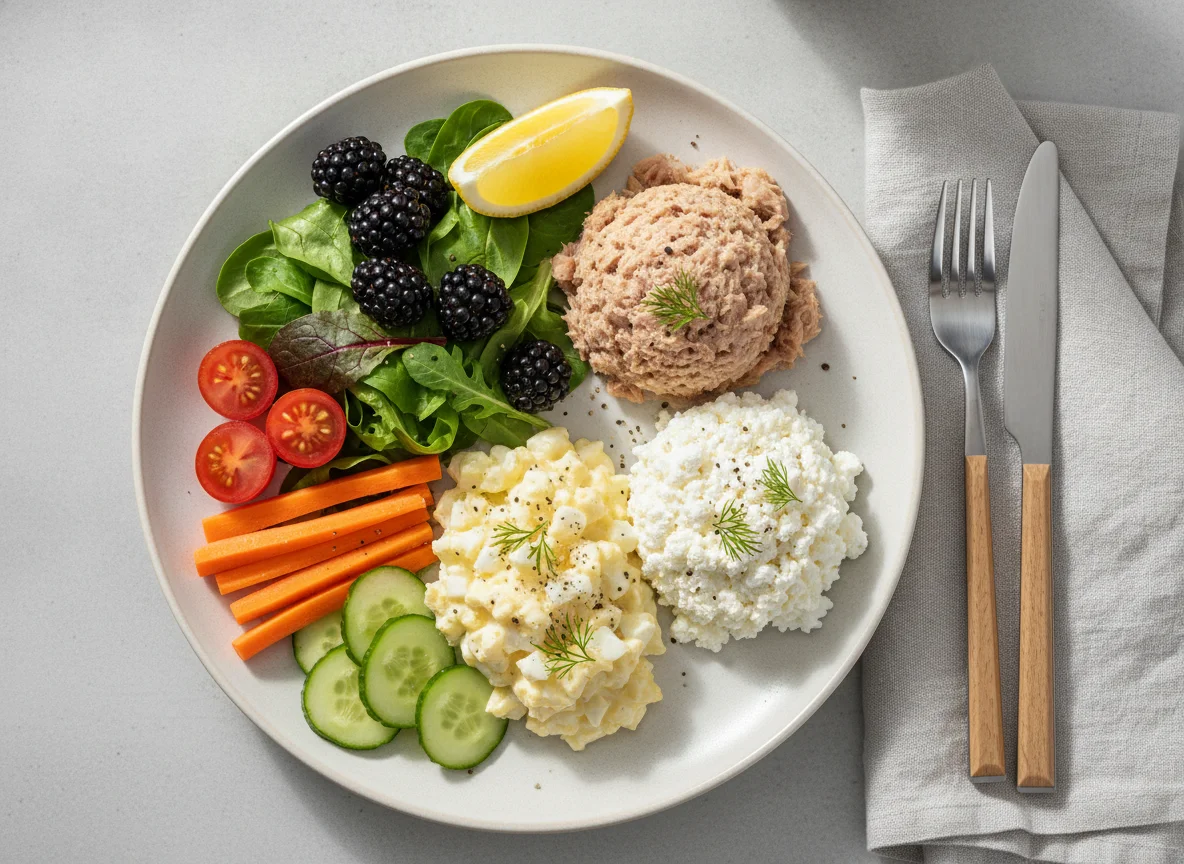 Tuna and Egg Salad with Cottage Cheese and Berries photo