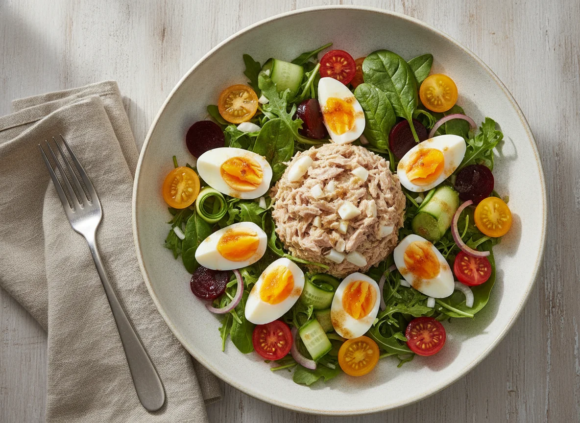 Tuna and Egg Salad with Mixed Greens photo