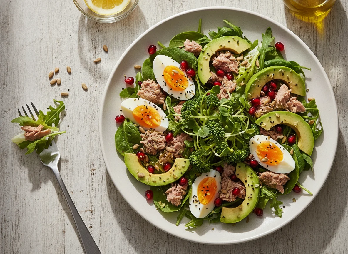 Tuna and Egg Salad with Seeds and Pomegranate photo