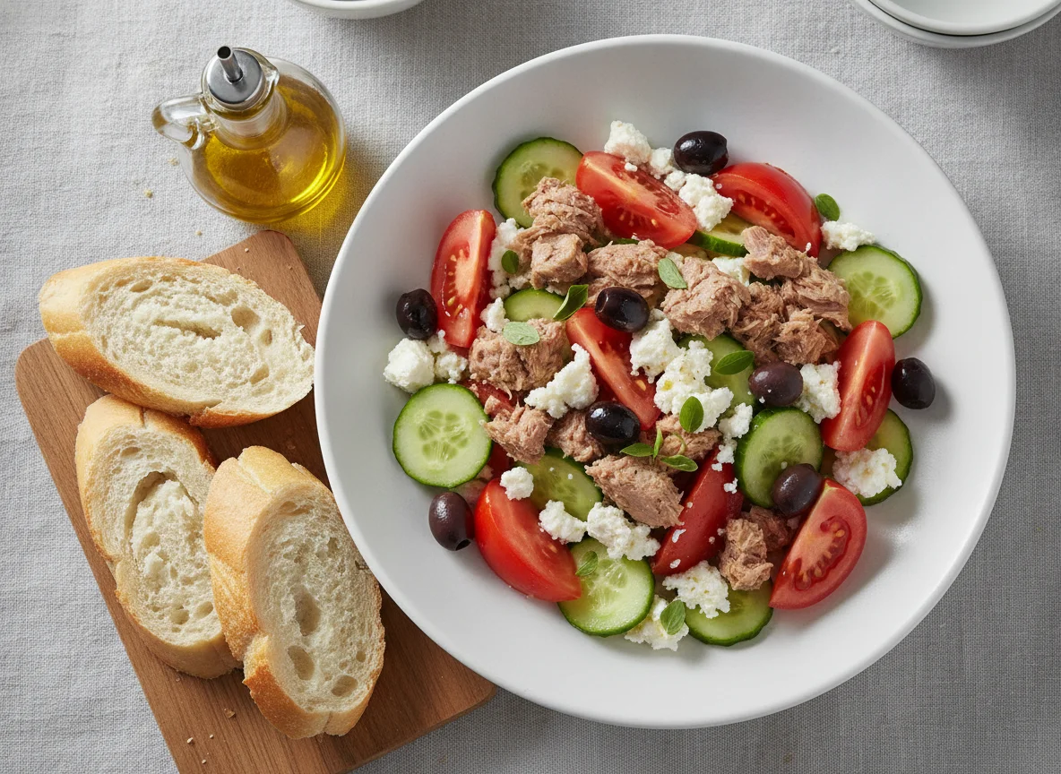 Tuna and Feta Salad with Baguette photo