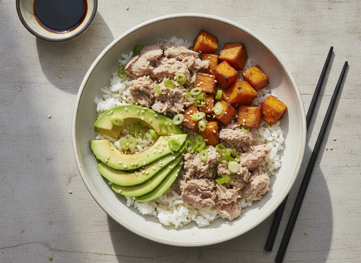 Tuna and Rice Bowl with Avocado and Sweet Potato photo