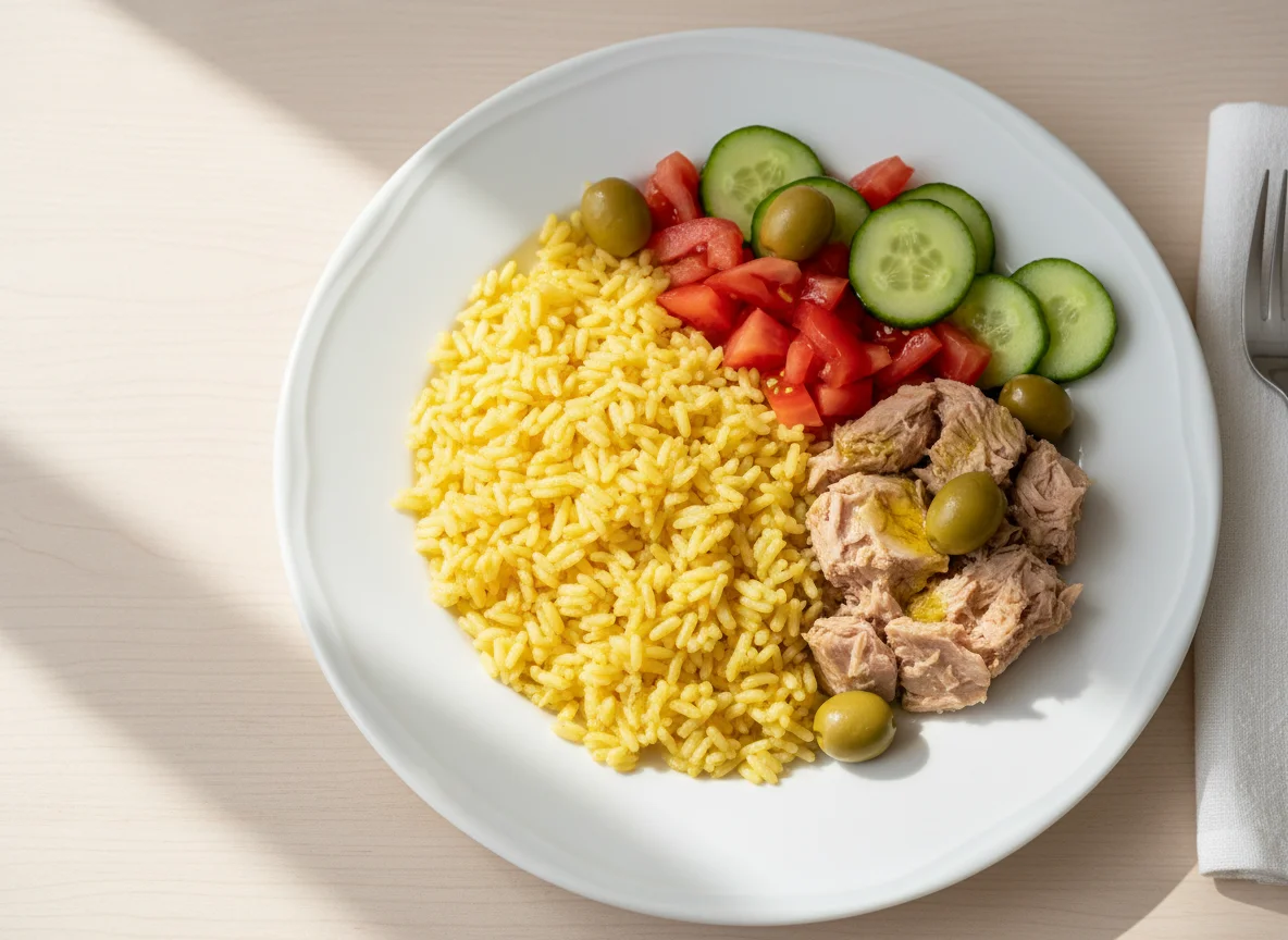 Tuna and Rice with Salad and Olives photo