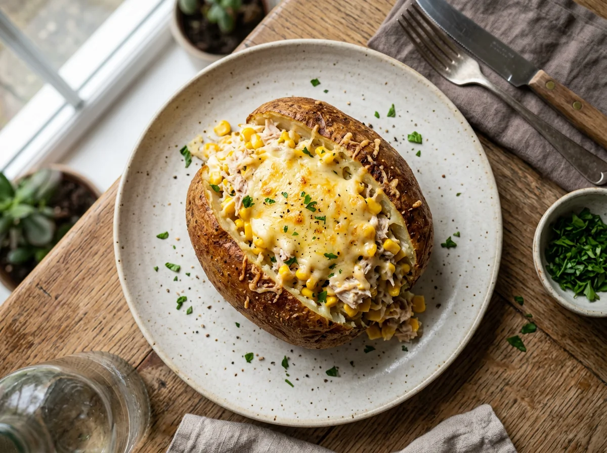 Tuna and Sweetcorn Jacket Potato with Cheese photo