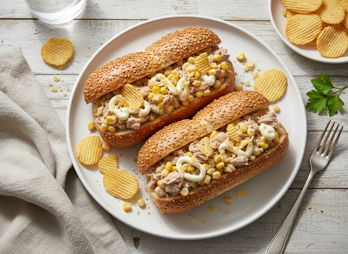 Tuna and Sweetcorn Rolls with Crisps photo