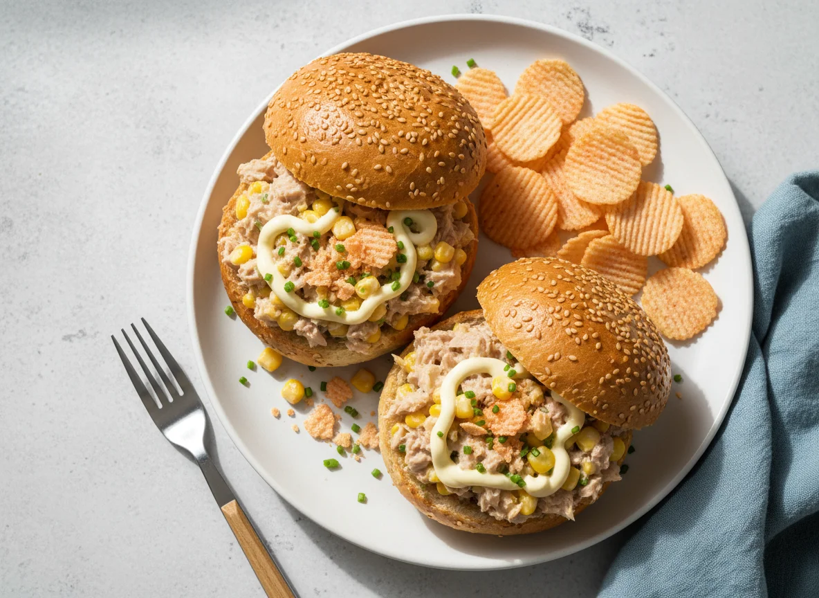 Tuna and Sweetcorn Rolls with Prawn Cocktail Crisps photo