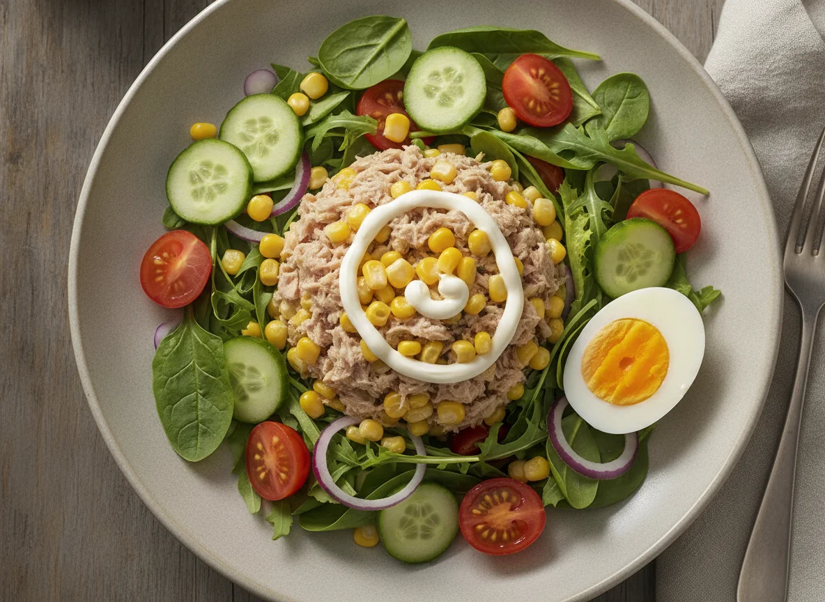 Tuna and Sweetcorn Salad with Boiled Egg photo