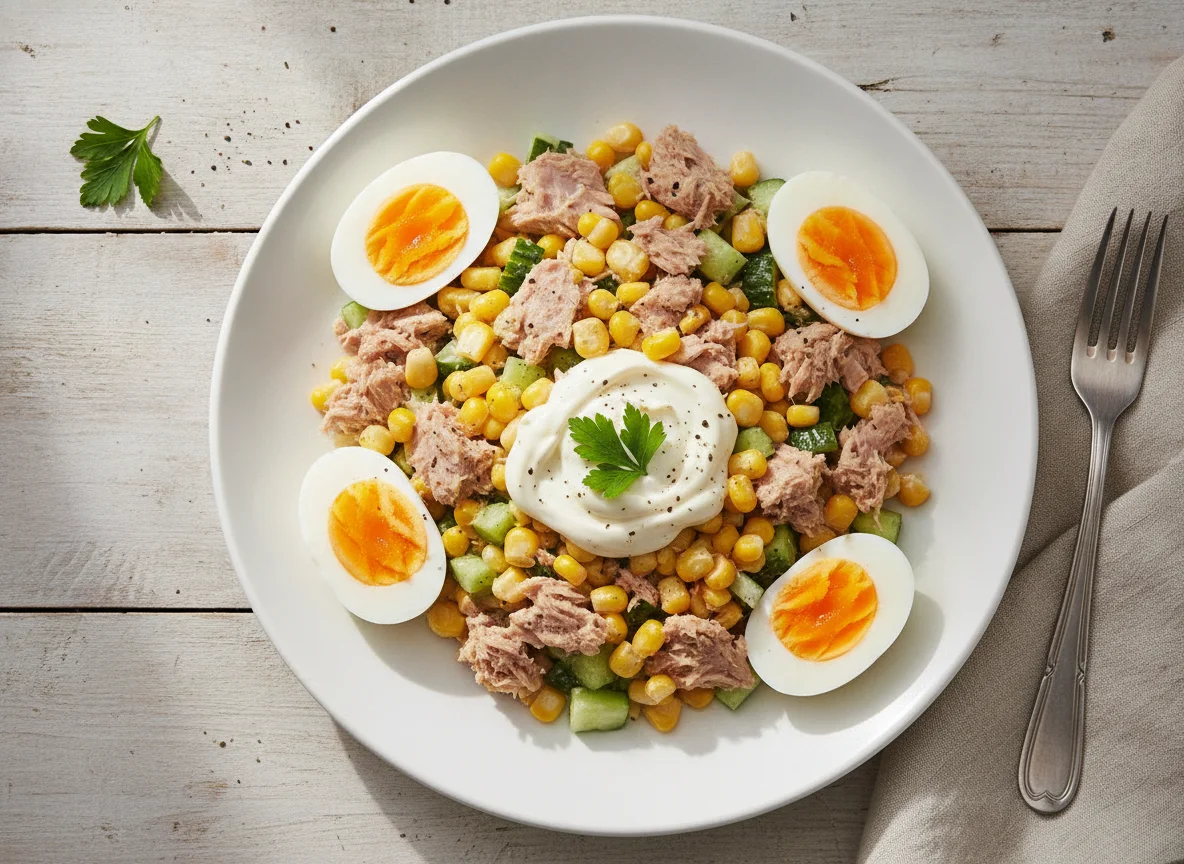 Tuna and Sweetcorn Salad with Boiled Eggs photo