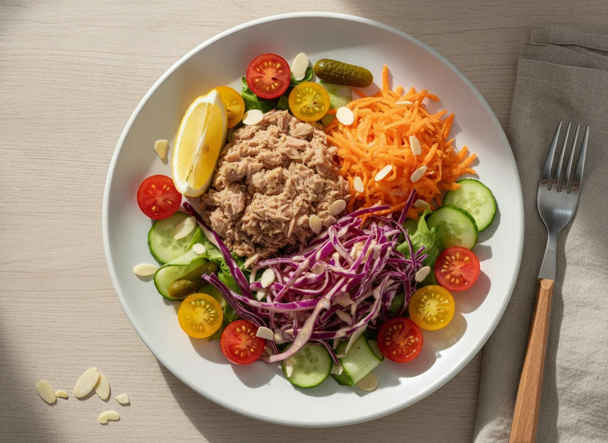 Tuna and vegetable salad plate photo