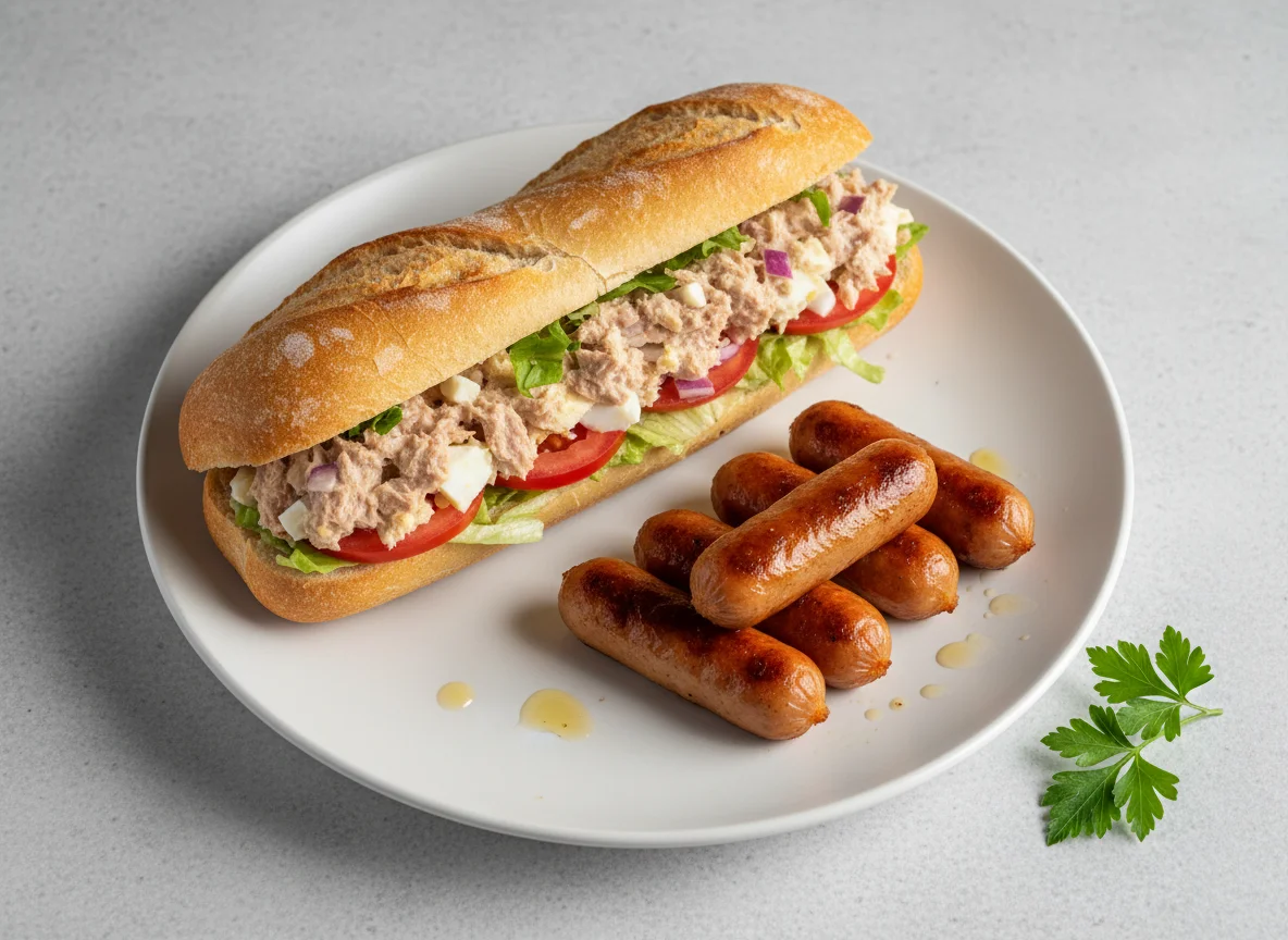 Tuna Baguette with Fried Sausage photo