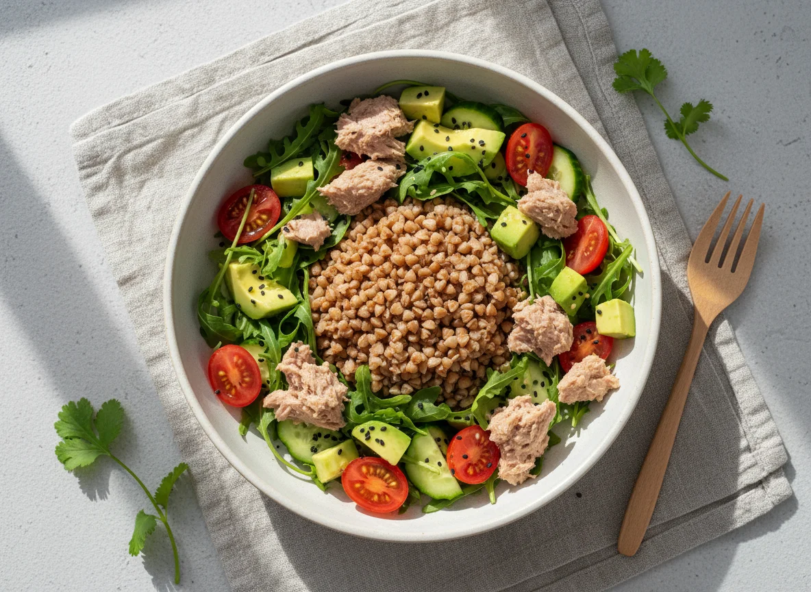 Tuna Buckwheat Bowl with Avocado Salad photo