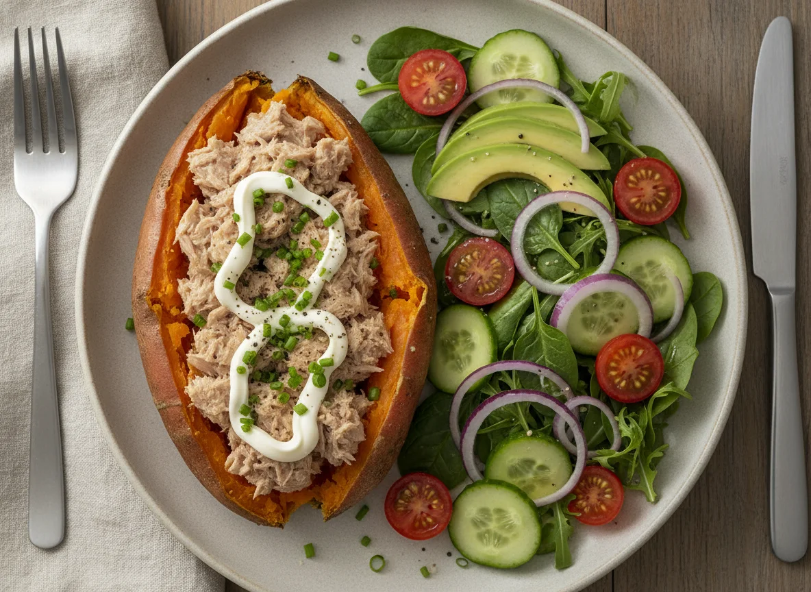 Tuna Mayo Jacket Sweet Potato with Side Salad photo