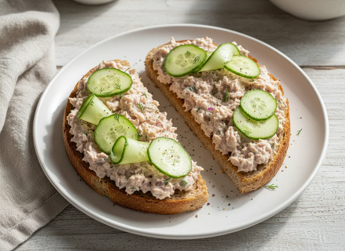 Tuna Mayonnaise on Toast with Cucumber photo