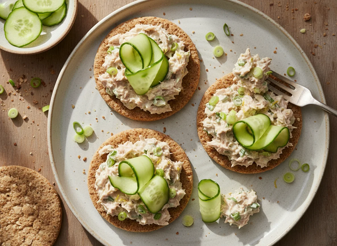 Tuna Mayonnaise on Wholemeal Thins with Cucumber photo