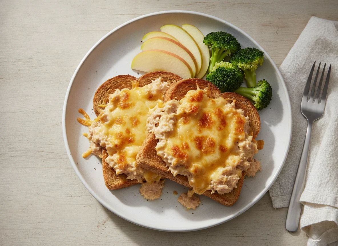 Tuna Melt Toast with Apple and Broccoli photo
