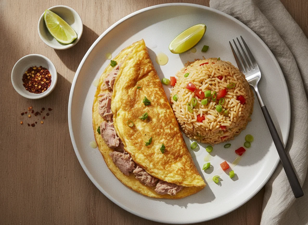 Tuna omelette with seasoned rice photo