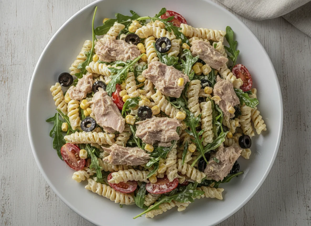 Tuna Pasta Salad with Mayonnaise and Greens photo