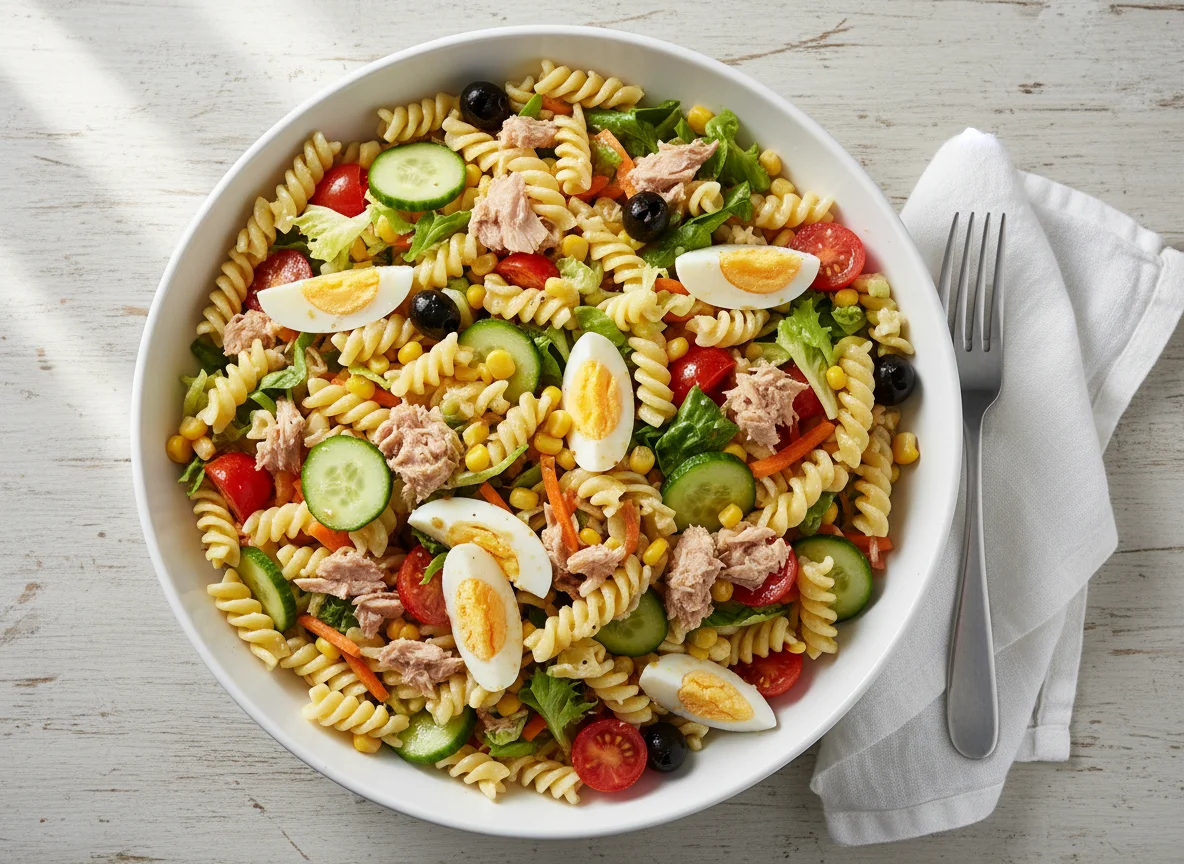 Tuna Pasta Salad with Vegetables and Egg photo