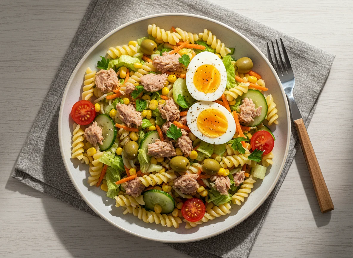 Tuna Pasta Salad with Vegetables and Eggs photo