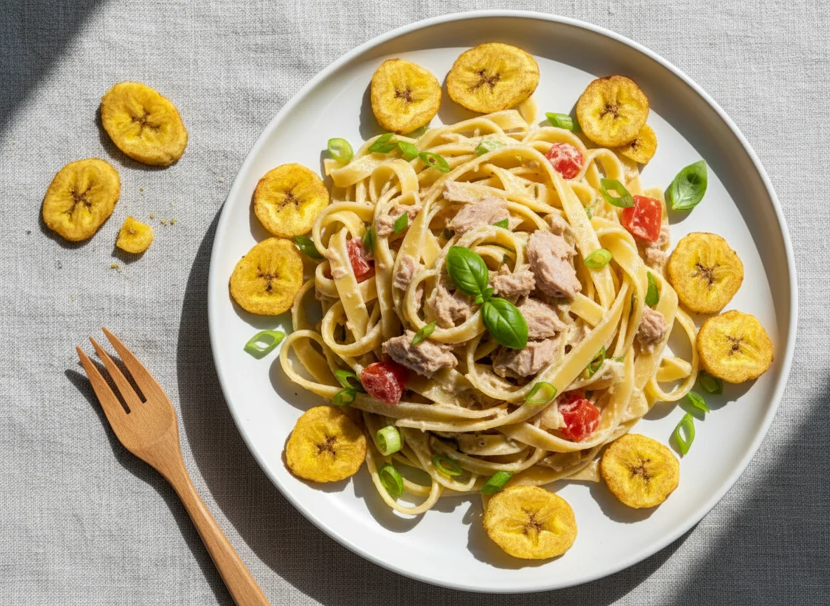 Tuna pasta with air-fried plantain photo