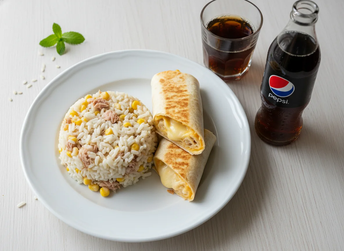 Tuna Rice Salad with Wrap and Pepsi photo