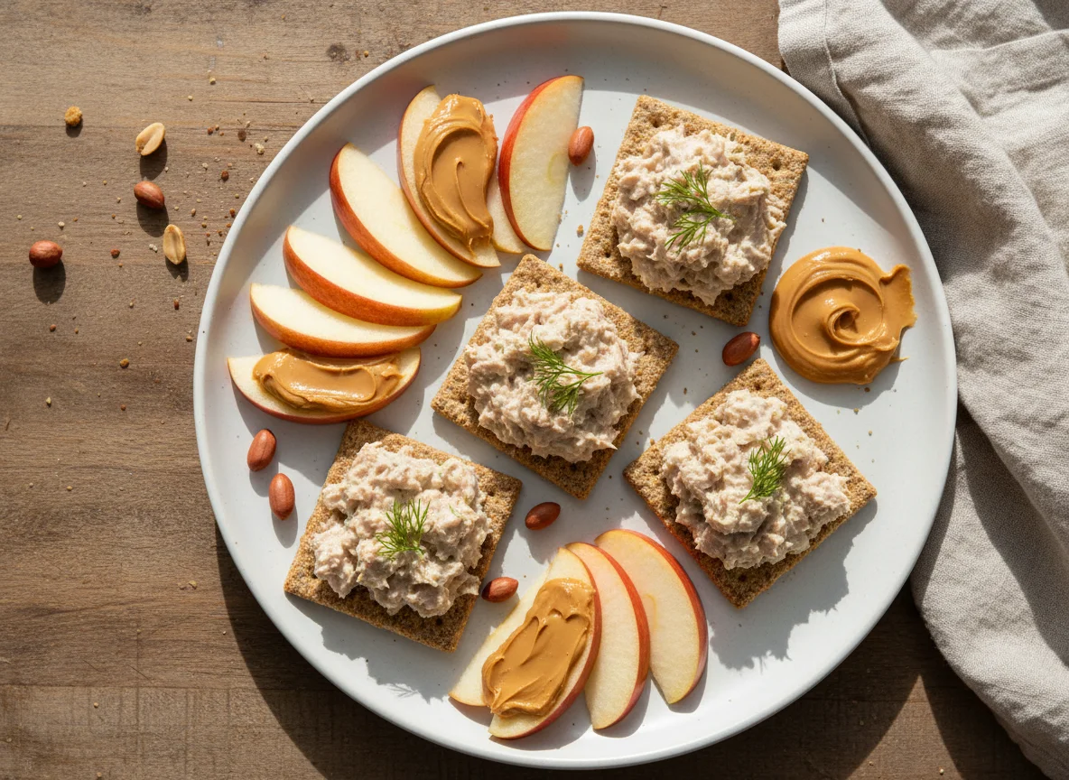 Tuna Salad Crackers with Apple and Peanut Butter photo