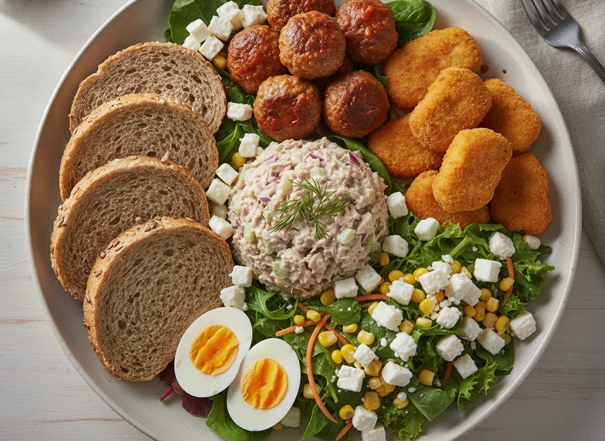 Tuna Salad Platter with Meatballs and Bread photo