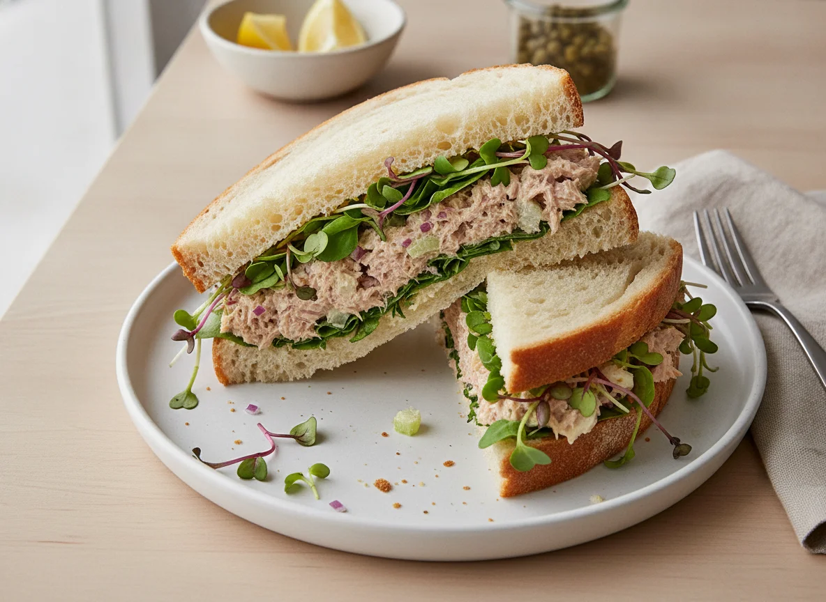 Tuna Salad Sandwich with Microgreens photo