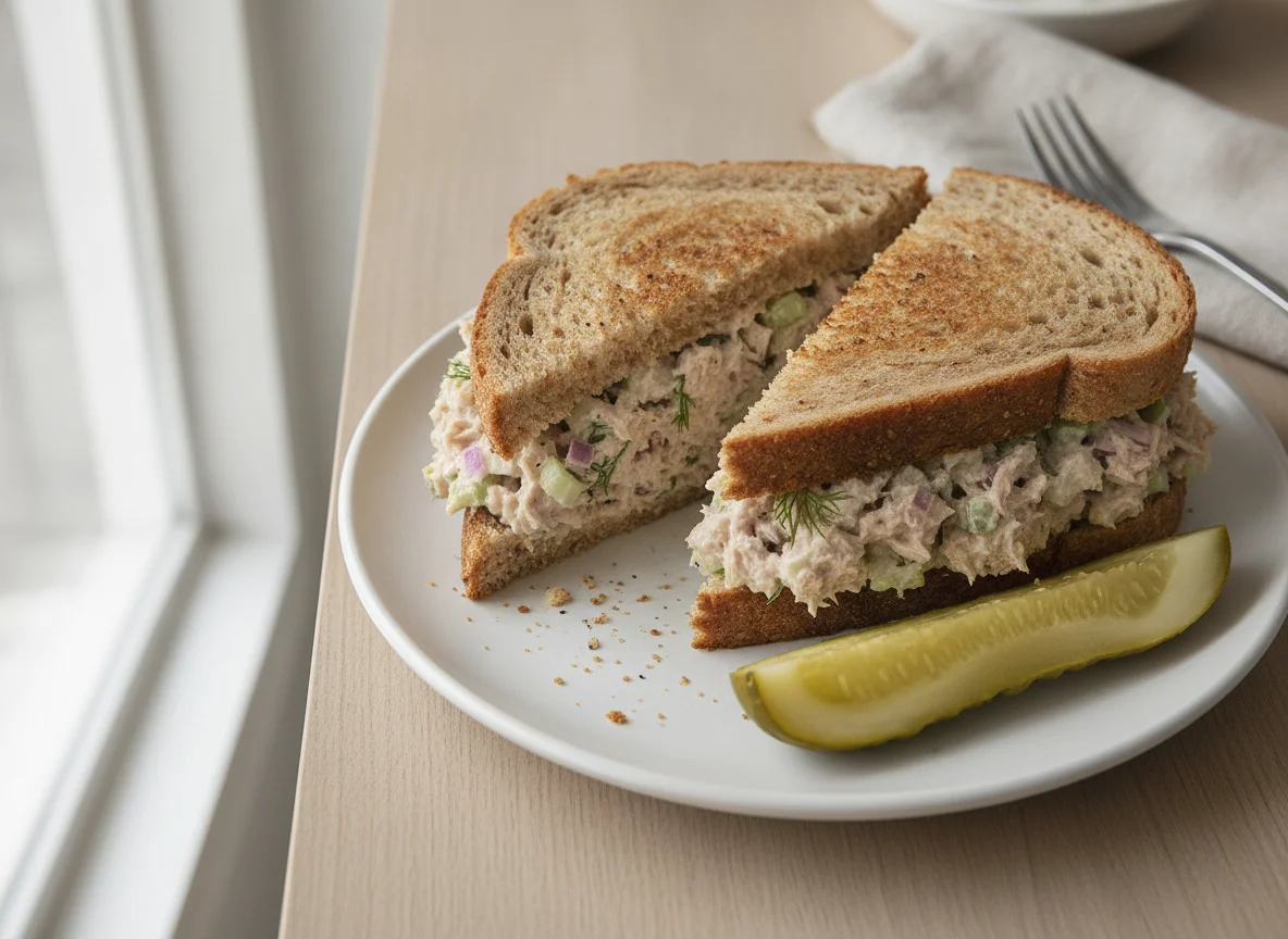 Tuna Salad Sandwich with Pickle photo