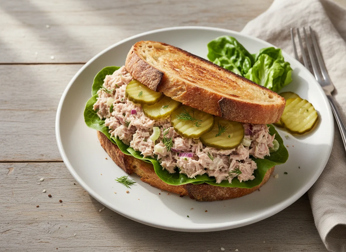 Tuna Salad Sandwich with Pickles photo