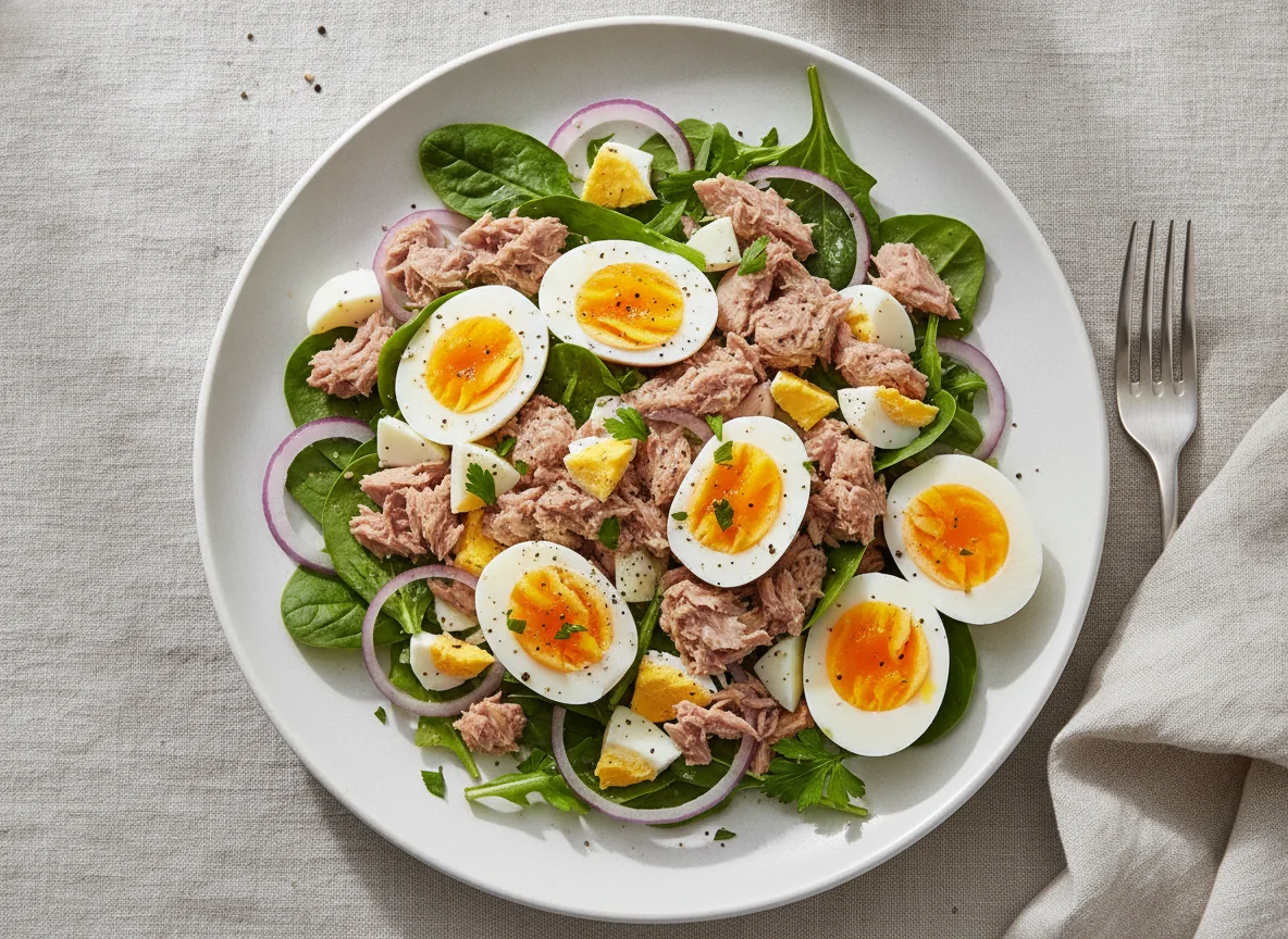 Tuna salad with boiled eggs photo