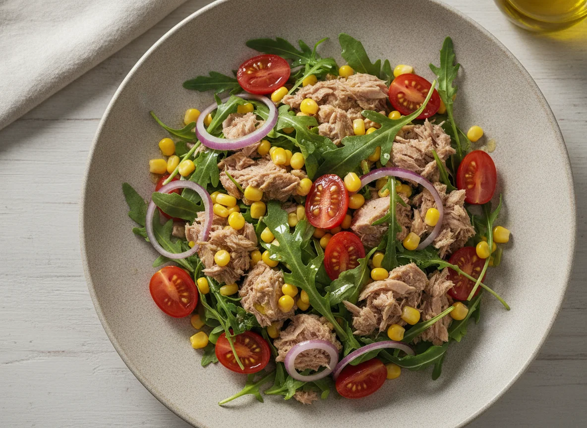 Tuna salad with corn and arugula photo