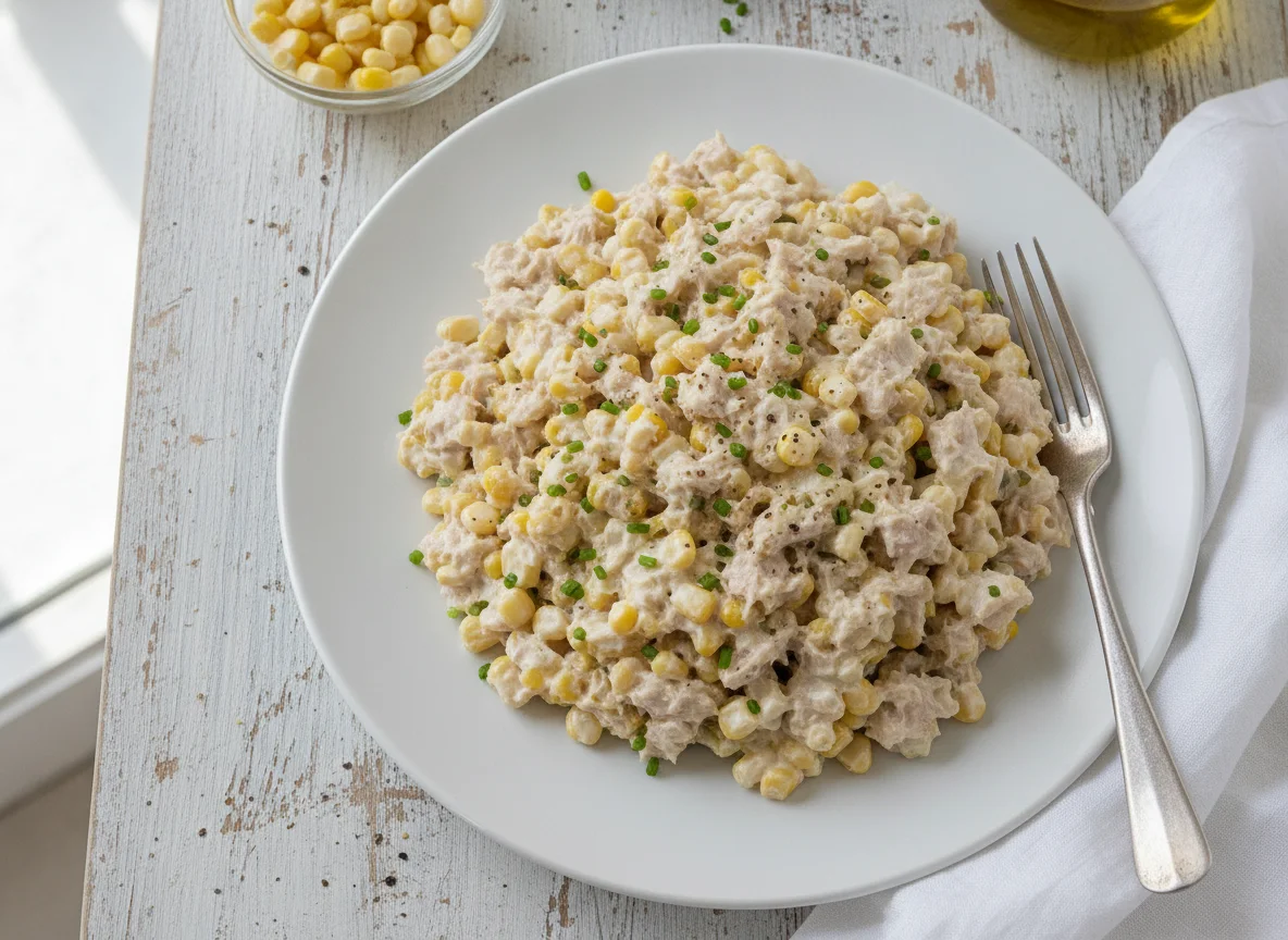 Tuna salad with corn and mayonnaise photo