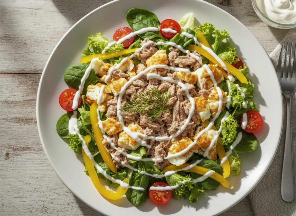 Tuna salad with egg and vegetables photo