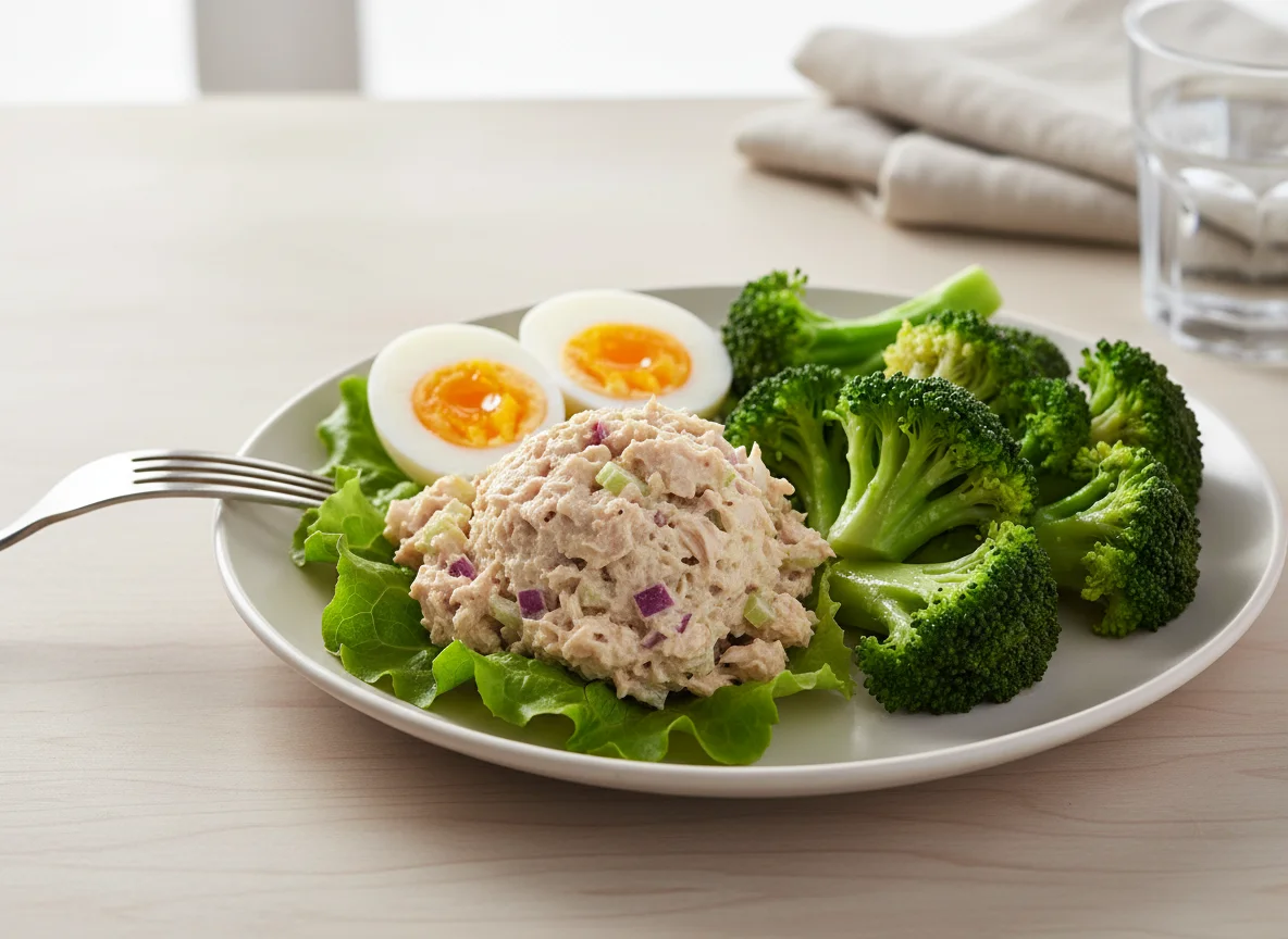 Tuna Salad with Hard-Boiled Eggs and Steamed Vegetables photo
