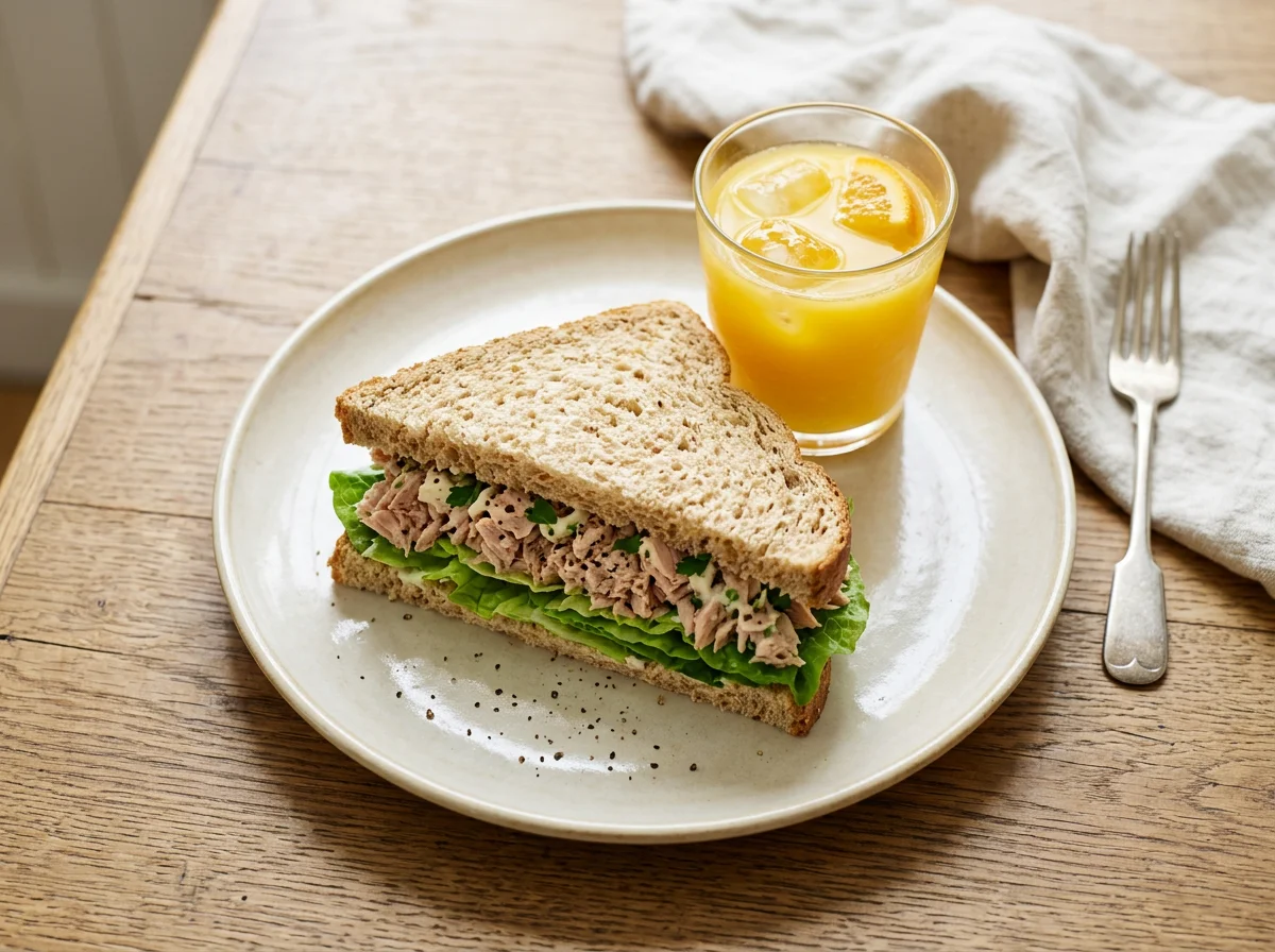 Tuna sandwich and orange juice photo