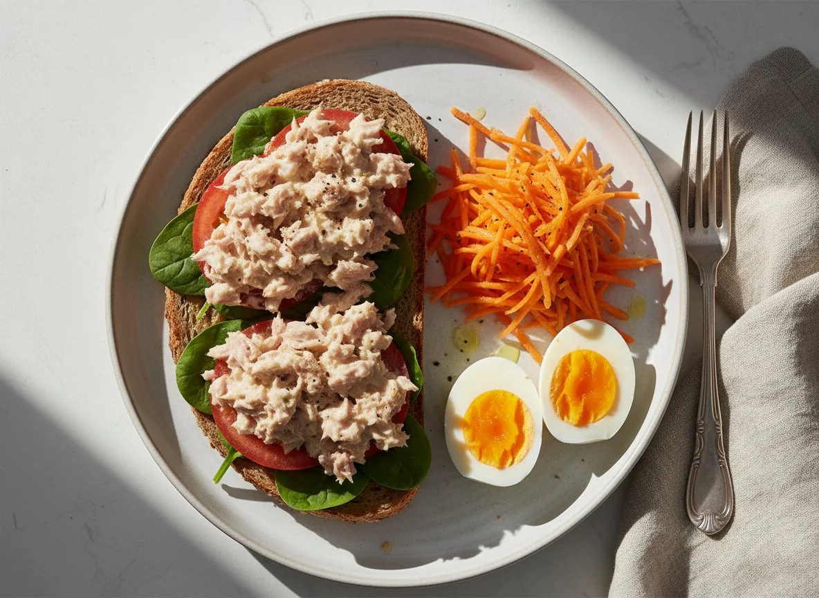 Tuna Sandwich with Salad and Boiled Eggs photo