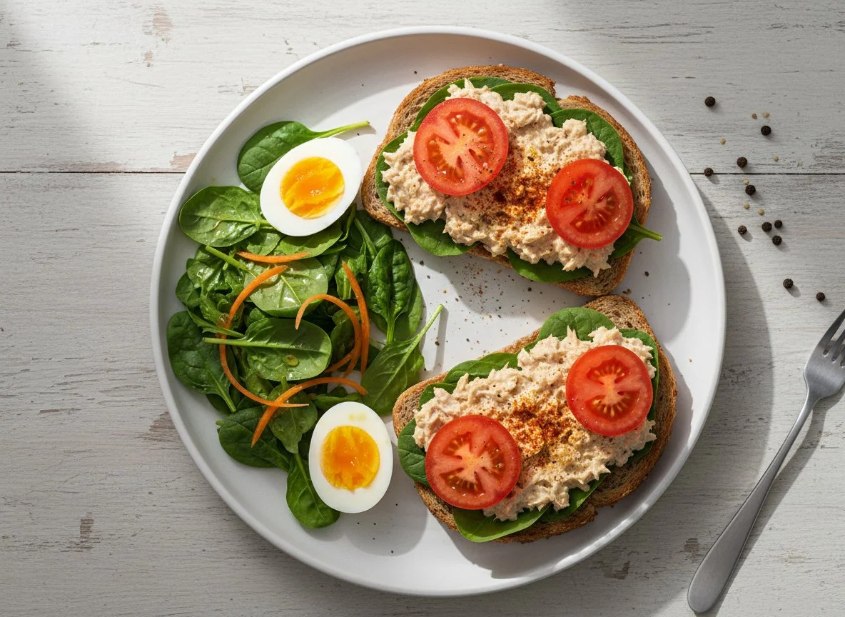 Tuna Sandwich with Salad and Hard-Boiled Eggs photo