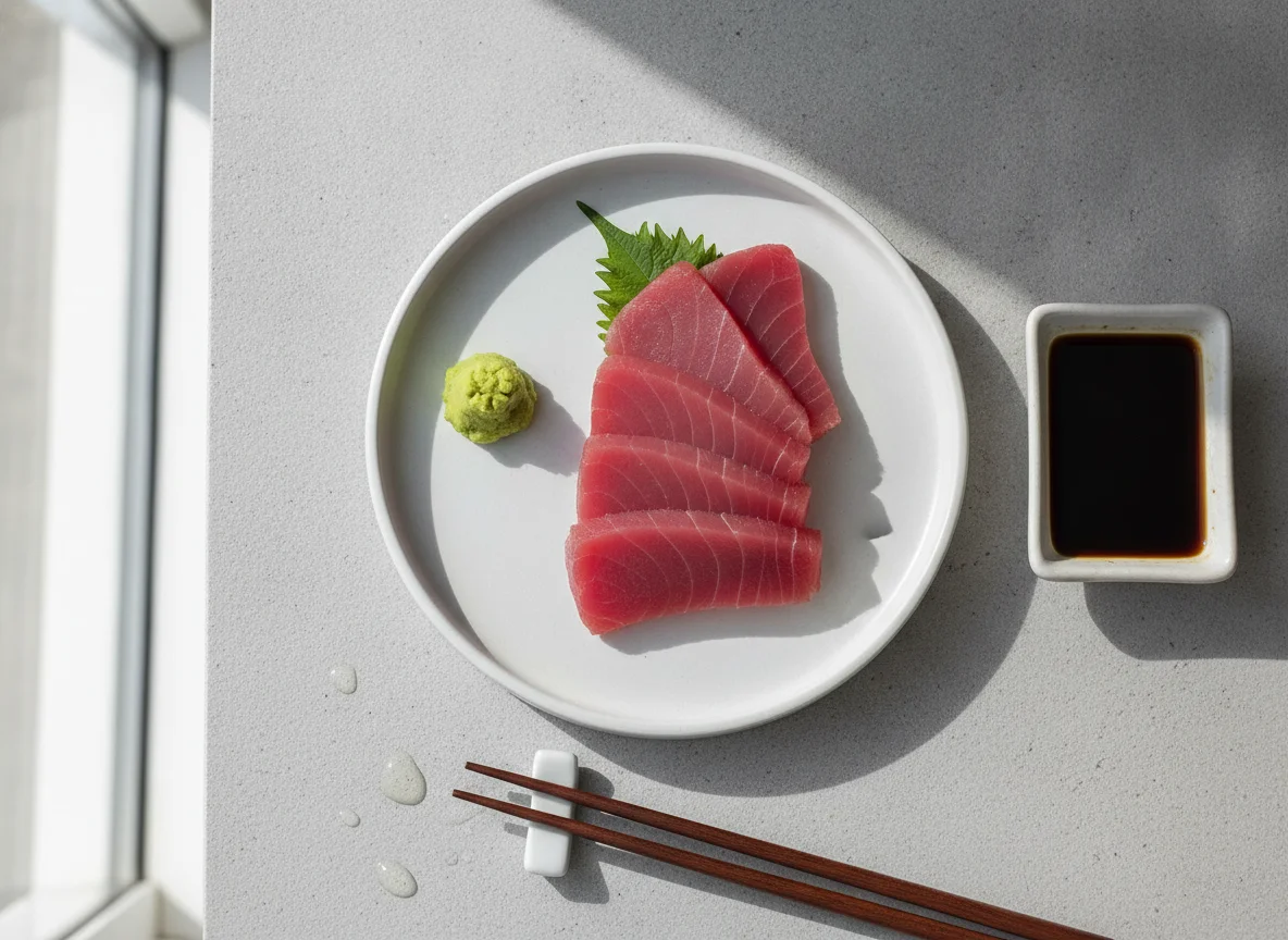 Tuna Sashimi with Wasabi and Soy Sauce photo
