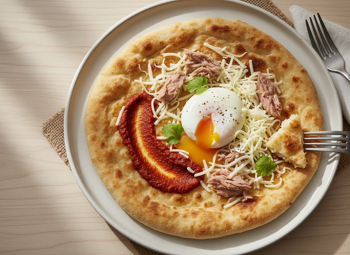 Tunisian Flatbread with Tuna, Egg, and Cheese photo