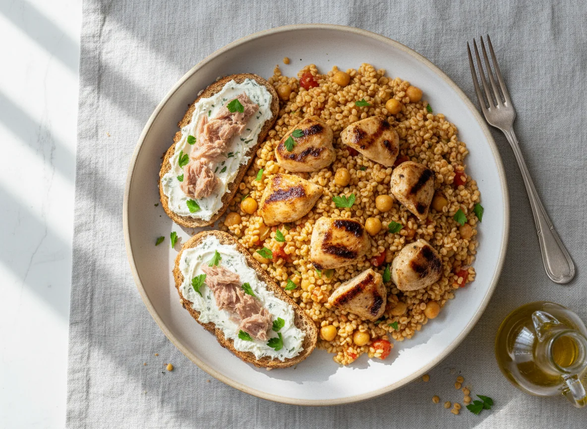 Tunisian Mhammsa with Grilled Chicken and Tuna Toasts photo