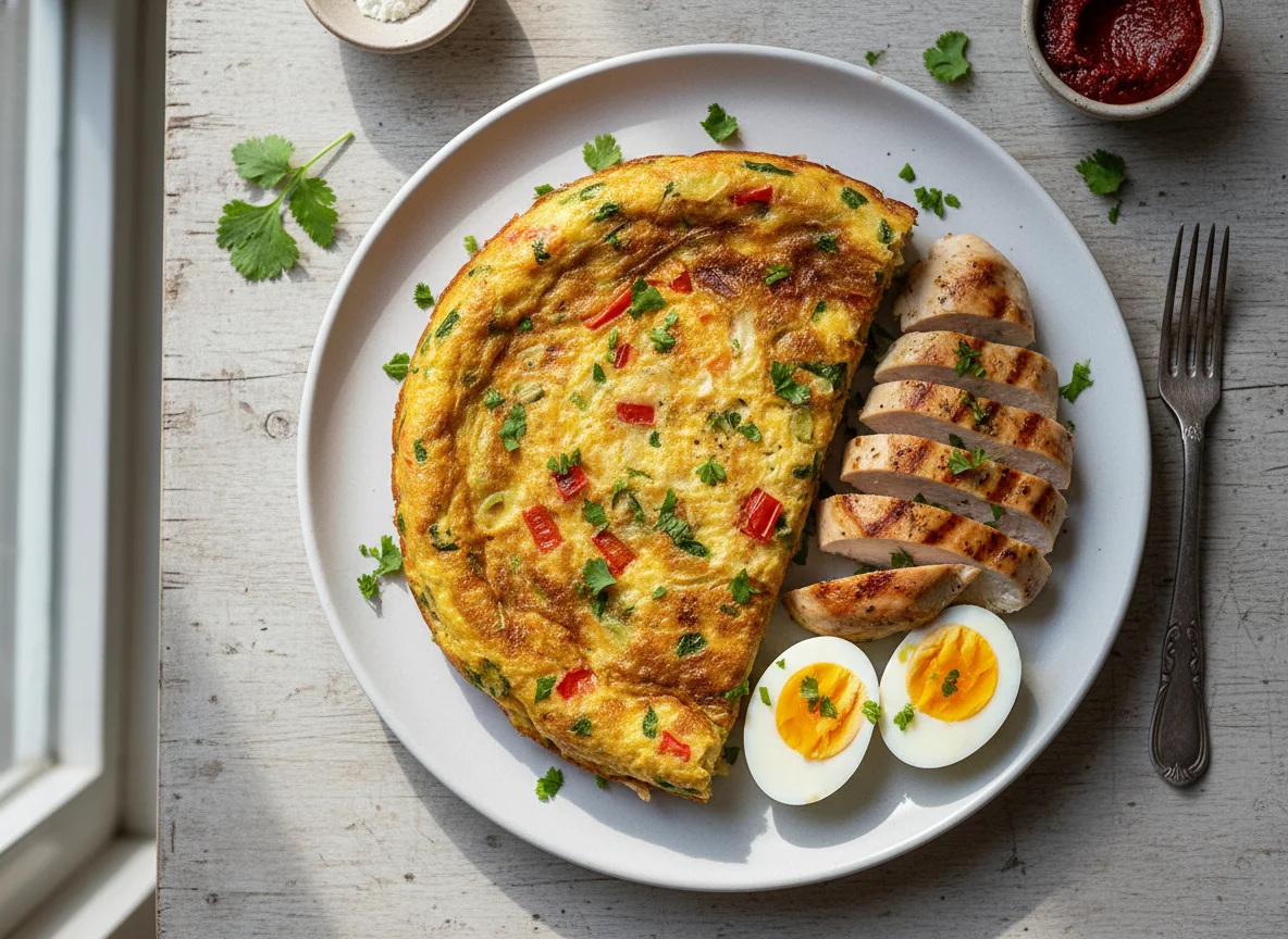 Tunisian Omelette with Chicken and Boiled Eggs photo