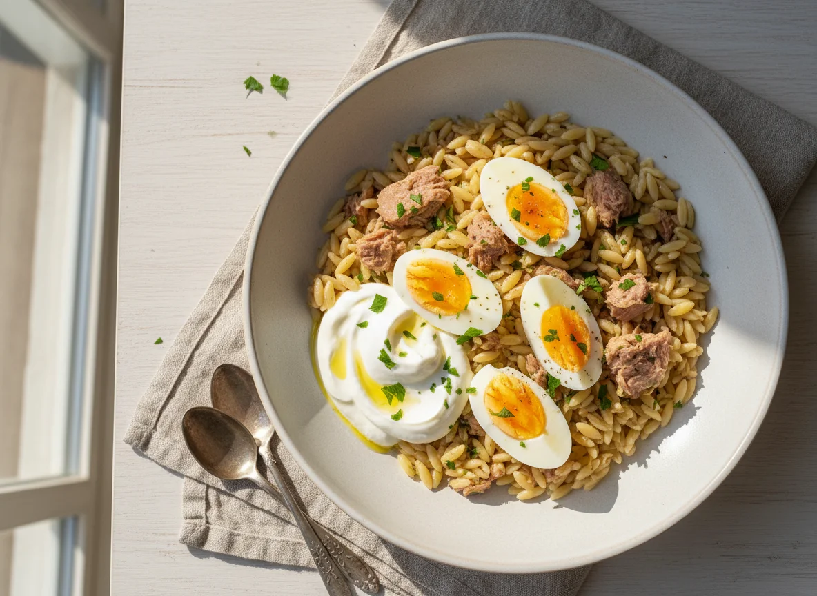 Tunisian Orzo Pasta with Tuna, Eggs, and Yogurt photo