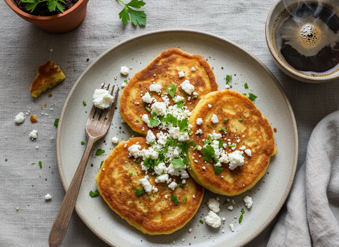 Tunisian Savory Pancakes with Feta and Coffee photo