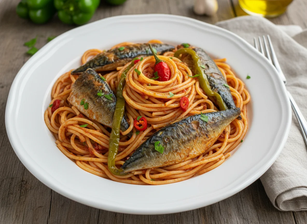 Tunisian Spaghetti with Fish and Peppers photo
