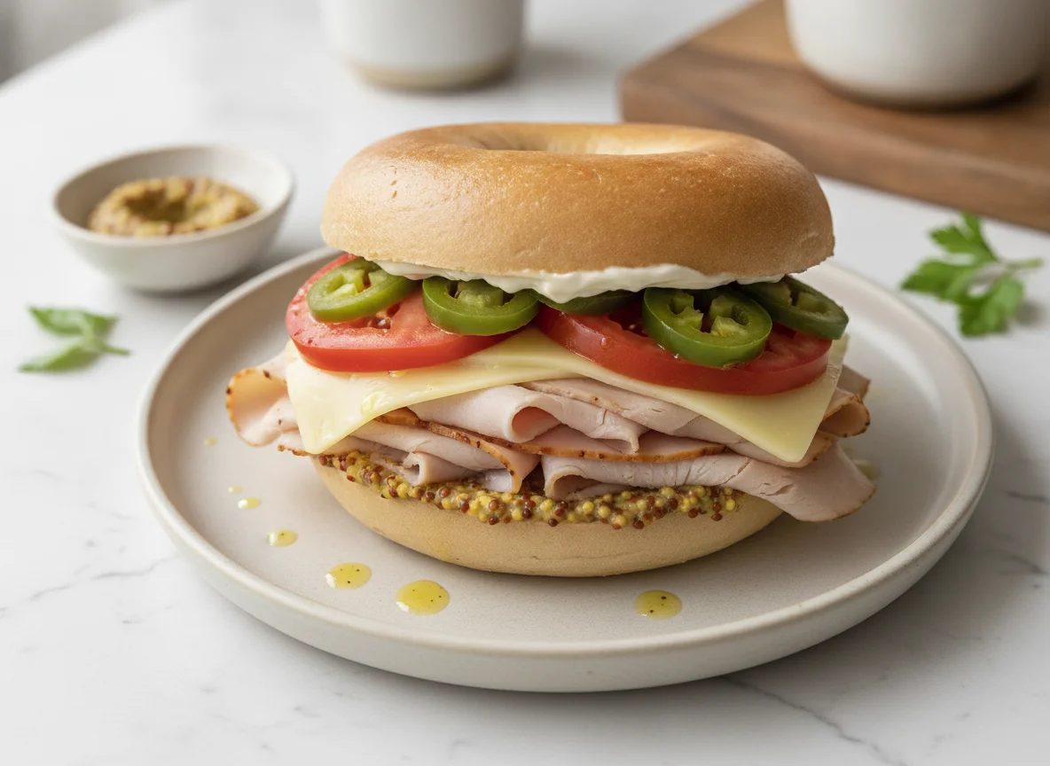 Turkey and Cheese Bagel Sandwich photo