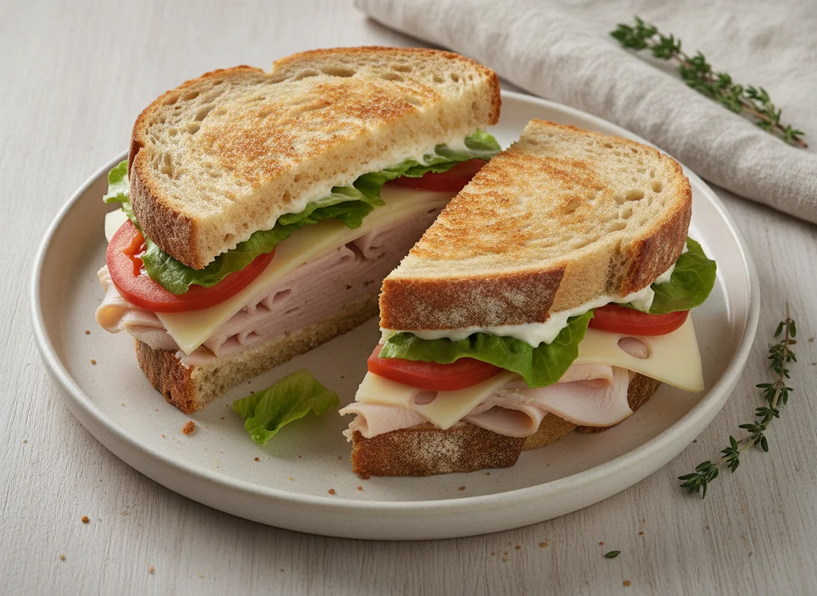 Turkey and Cheese Sandwich on Sourdough photo